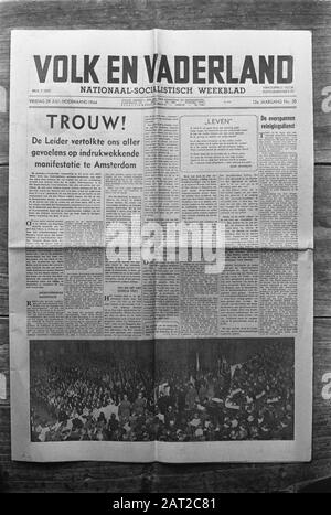 Recordings of photographs related to the Second World War in the Netherlands  Photo of the front page of People and Fatherland, the weekly of the NSB Date: February 18, 1974 Keywords: weekly magazines Institution name: World War II Stock Photo