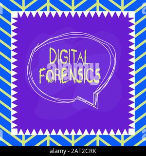 Handwriting text writing Digital Forensics. Conceptual photo investigation of material found in digital devices Speaking bubble inside asymmetrical sh Stock Photo