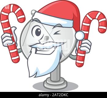 Satellite dish Cartoon character in Santa costume with candy Stock Vector