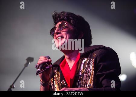 Alabama 3 in concert at the Barrowlands, in Glasgow, Scotland, UK, 14 December 2019. Alabama 3 are an English electronic band, founded in Brixton, London in 1995. Stock Photo