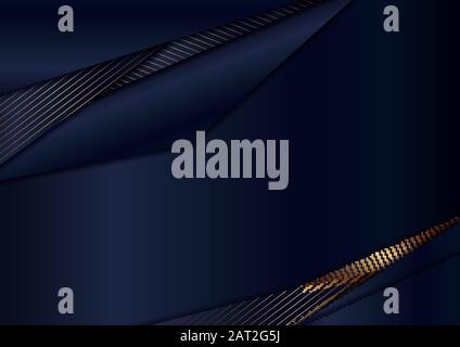Abstract template blue triangles overlap background with gold lines texture. Luxury style. Vector illustration Stock Vector
