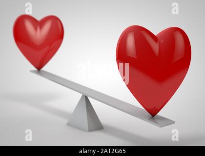 heart on the scales. 3d render Stock Photo