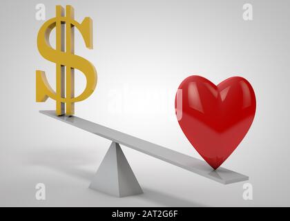 heart and a dollar sign on the scales. Stock Photo