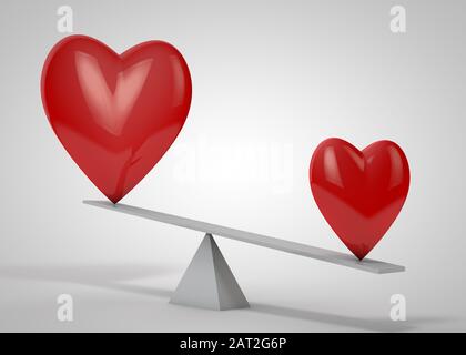 heart on the scales. 3d render Stock Photo