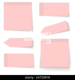 collection of six sticky papers with shadow in color red Stock Vector