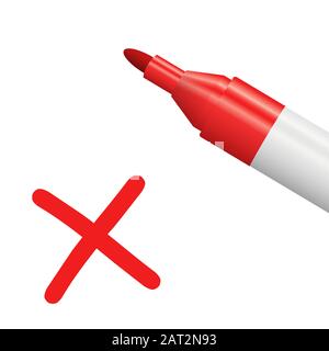 red pencil with red cross isolated on white background symbolizing selection Stock Vector