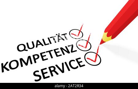 red pencil drawing hook and text quality competence service (in german) Stock Vector