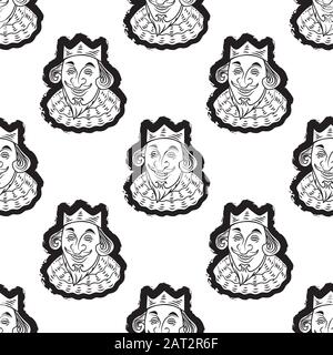 Seamless pattern the face of the king with the crown spot of ink on a white background. Vector image. Stock Vector
