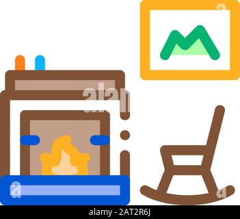 Rocking Chair near Fireplace Icon Vector Outline Illustration Stock Vector