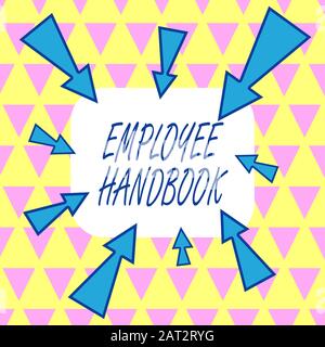 Text sign showing Employee Handbook. Business photo showcasing states the rules and regulations and policies of a company Asymmetrical uneven shaped f Stock Photo