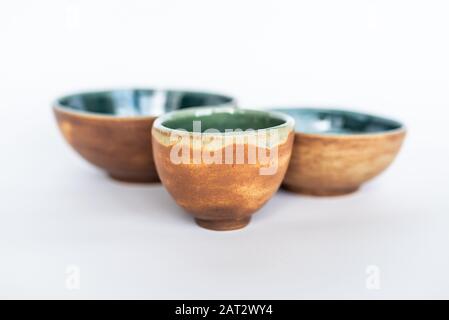 Hand made ceramic cups and bowls Stock Photo