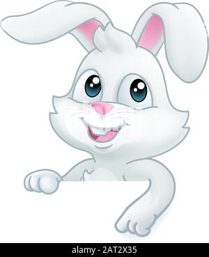 Easter Bunny Rabbit Cartoon Sign Stock Vector