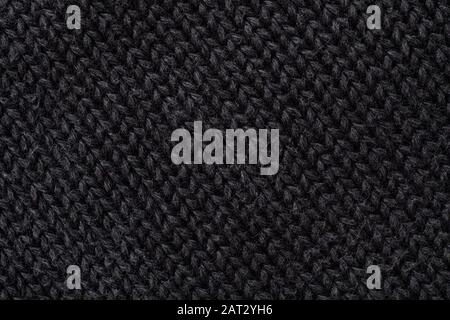 Extreme Close-Up of Black Woolen Texture Stock Photo