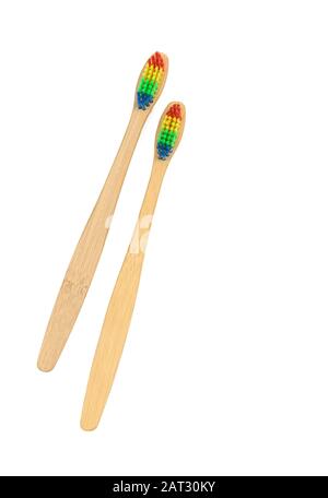 Wooden eco-friendly bamboo teethbrush isolated on white Stock Photo