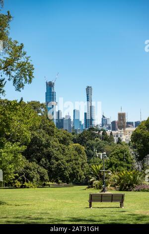 View of the Melbourne skyline from the Royal Botanic Gardens, Melbourne Stock Photo