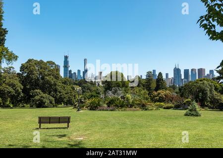 View of the Melbourne skyline from the Royal Botanic Gardens, Melbourne Stock Photo