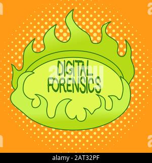 Handwriting text writing Digital Forensics. Conceptual photo investigation of material found in digital devices Asymmetrical uneven shaped format patt Stock Photo