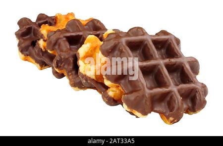 Group of sweet chocolate covered waffles isolated on a white background Stock Photo