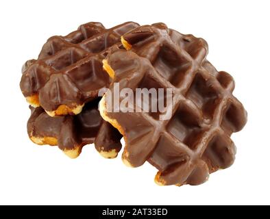 Group of sweet chocolate covered waffles isolated on a white background Stock Photo
