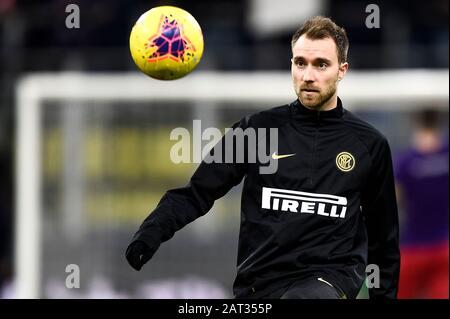 Milan, Italy - 29 January, 2020: Christian Eriksen of FC Internazionale in action during warm up prior to the Coppa Italia football match between FC Internazionale and ACF Fiorentina. Credit: Nicolò Campo/Alamy Live News Stock Photo