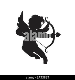 Cute cupid silhouette. Valentines day. Vector illustration Stock Vector