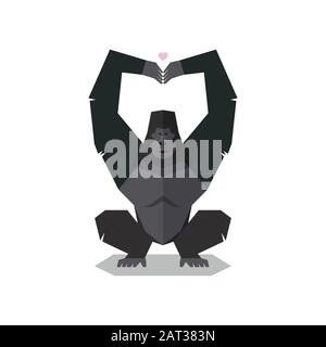 Gorilla pose hands in shape of heart. Vector illustration Stock Vector