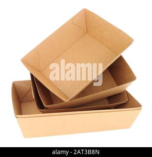 Group of recyclable cardboard food trays isolated on a white background Stock Photo