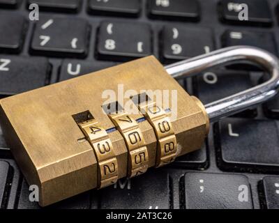 Lock with number code on keyboard Stock Photo