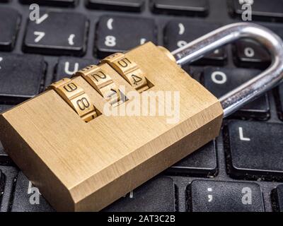 Lock with code on keyboard Stock Photo