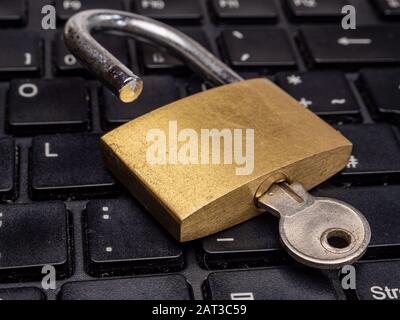 Padlock on keyboard Business background Stock Photo