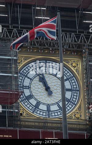 London UK. 30 January 2020. Big Ben Clock Face  as Britain prepares to leave as an associate  member of the  European Union  at 11pm on 31 January 2020 after 47 years. Credit: amer ghazzal/Alamy Live News Stock Photo