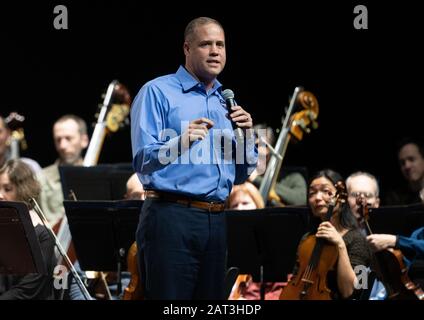 WASHINGTON DC, USA - 22 Jan 2020 - NASA Administrator Jim Bridenstine speaks prior to the National Symphony Orchestra’s performance of Gustav Holst’s Stock Photo