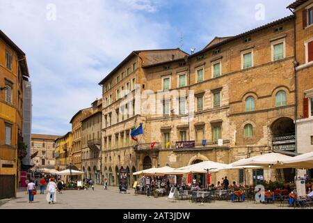 Perugia, Umbria / Italy - 2018/05/28: Panoramic view of the Corso Pietro Vannucci street - main boulevard of the Perugia historic quarter Stock Photo