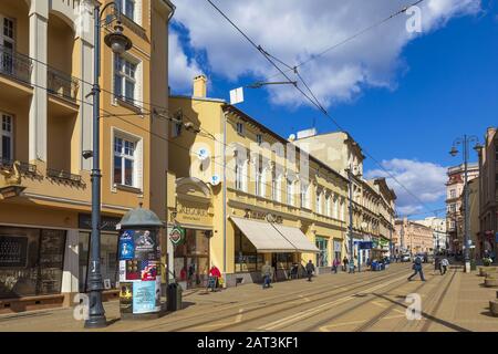 Bydgoszcz, Kujavian-Pomeranian / Poland - 2019/04/01: Panoramic view of the Gdanska street in the historic city center with the old town tenements Stock Photo