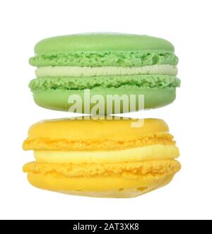 Pitaschio and lemon Macaron cake isolated on white background Stock Photo