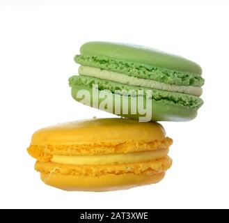 Pitaschio and lemon Macaroon cake isolated on white background Stock Photo