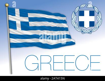 Greece official national flag and coat of arms, European Union, vector illustration Stock Vector