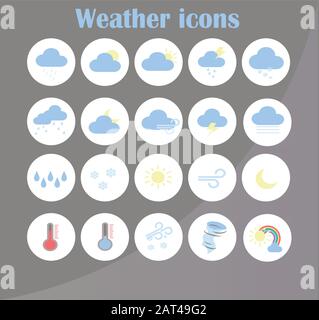 Weather forecast vector set - stylish flat vector icons for mobile application. Stock Vector