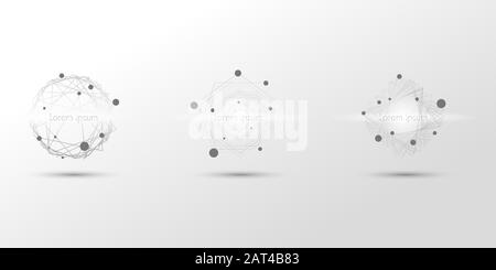 Abstract linear glowing geometric element with grey and white outline for banner, cover, flyer, brochure of template for presentation. Stock Vector