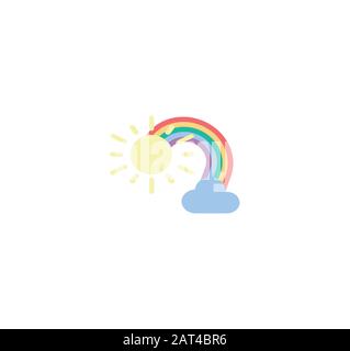 Weather forecast - symbol rainbow and sun with clouds closeup isolated Stock Vector