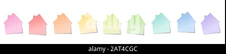 Sticky notes, house shaped, rainbow colored line - illustration on white background. Stock Photo