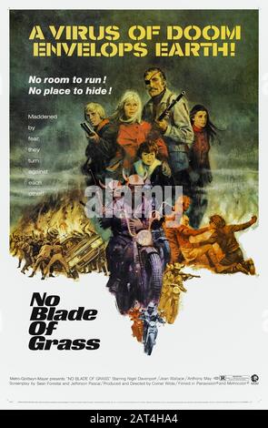 No Blade of Grass (1970) directed by Cornel Wilde and starring Nigel Davenport, Jean Wallace, John Hamill, Wendy Richard and Lynne Frederick. A virus destroys all cereal crops causing worldwide famine and chaos, a man tries to escape London with his family and start over; based on the 1956 apocalyptic science fiction novel The Death of Grass by John Christopher. Stock Photo