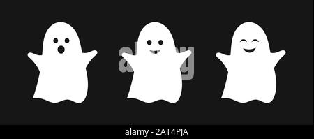 Three cute ghosts. Halloween vector illustration. Stock Vector