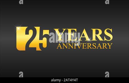 Gold 25 Years anniversary celebration template design isolated in a dark background Stock Vector