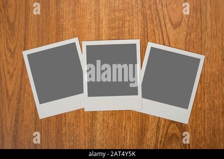 Three pictures  on wood background Stock Photo