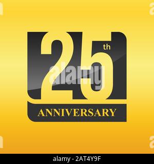 Black 25 Years anniversary celebration template design isolated in a gold background Stock Vector