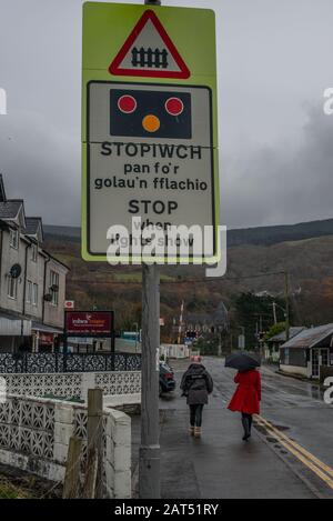 Sea defences at Fairbourne will stop being maintained - below sea level - village destroyed due to climate change - rising sea levels in the UK - Stock Photo