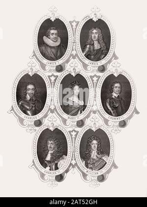 English Monarchs from 1566 until 1702 Stock Photo