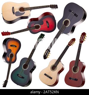 Set of classic guitars isolated on white background Stock Photo
