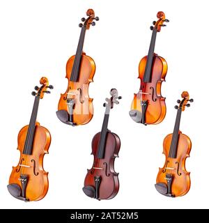 Set of classical violins isolated on white background Stock Photo